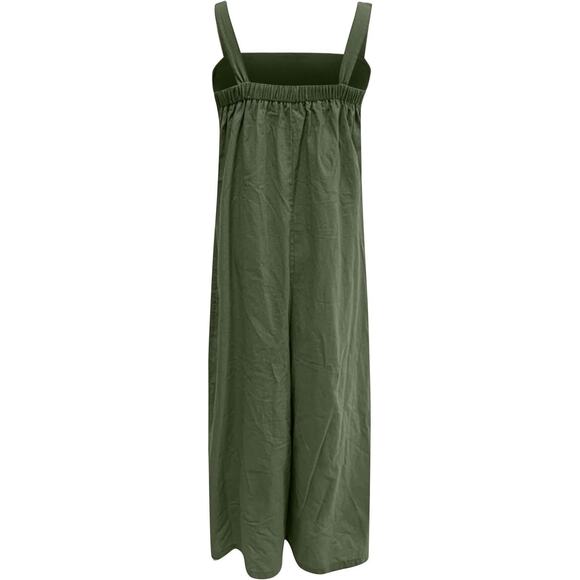 NEW Linen Soft Cotton Sleeveless Loose Jumpsuit Adjustable Straps L Olive Green - Picture 5 of 15